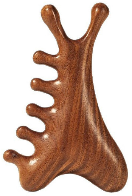 헬스와미 나무 괄사 마사지 두피 얼굴 손목 나무 괄사 빗 지압, 3개, brown