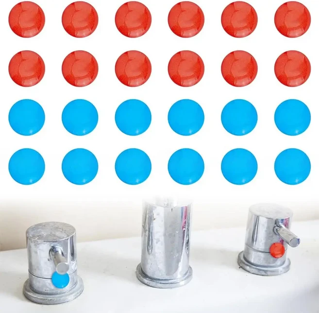 24개 2가지 색상 온수/냉수 스티커 에폭시 수지 온냉수 표시 스티커 수도꼭지 전사 스티커 (욕실용), 01 AECH04-14184
