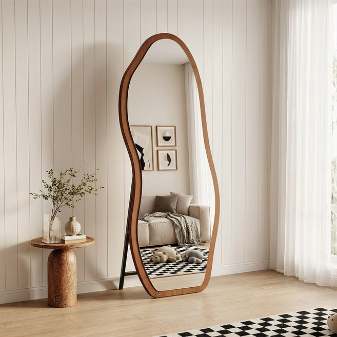 SOPUM HOUSE 인테리어 스탠드 전신거울 프리미엄 대형 웨이브 비정형, 호두색