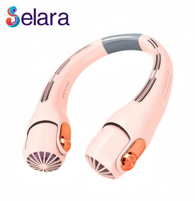 Selara 휴대용 무선미니 넥밴드선풍기 냉각선풍기 목걸이선풍기, 핑크, QQ668