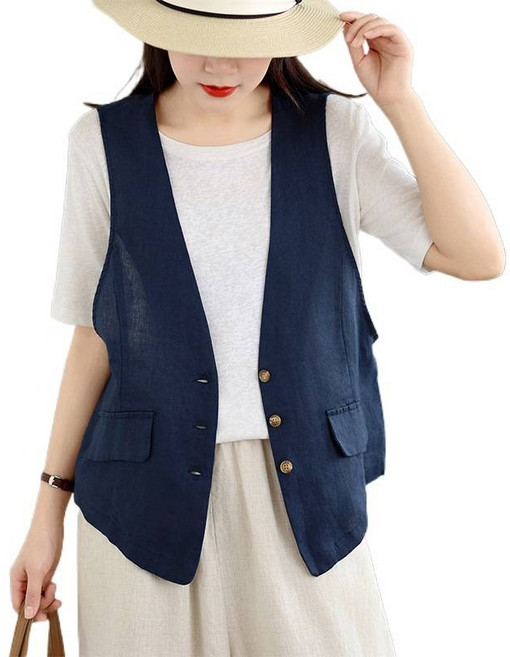 여성 개량복장 리넨 카고 루즈핏 베스트 Women's vest