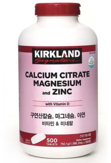 커클랜드 구연산칼슘 아연 마그네슘 비타민 미네랄 1586.2mg, 500정, 1개 - 쿠팡