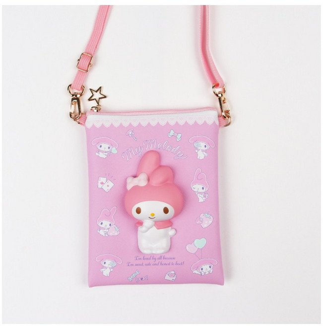산리오 캐릭터즈 말랑말랑 스퀴시가 달린 사각 폰 크로스백 가방