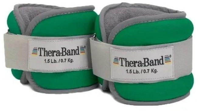 THERABAND 발목 웨이트 편안한 핏 손목 및 발목 커프 웨이트 세트 유산소 운동 가정 운동 발목 강화 및 물리 치료를 위한 조절 가능한 워킹 웨이트 그린 각 0, 그린 - 각 0.7kg(1.5파운드)