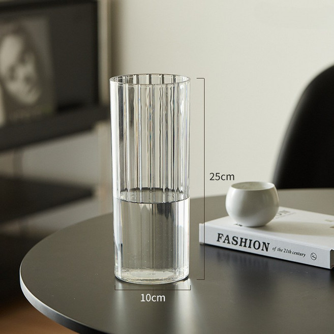 프리파워 아크릴 화병 깨지지 않는 화병 투명하고 심플한 화병, 10cm x 25cm 스트라이프