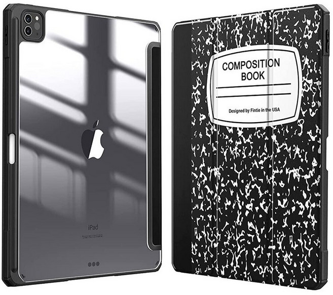 Fintie 하이브리드 슬림 케이스 iPad Pro 12.9인치 5세대 2021용 - [내장 Pencil 홀더] 투명한 뒷면 쉘이 있는 충격 방지 커버 4세대/3세대에도 적, 구성 책