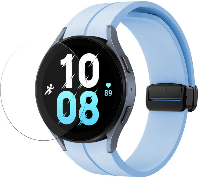 스페이스쉴드 갤럭시 워치 7 6 5 4 40mm 44mm 호환 디버클 마그네틱 실리콘 스트랩 밴드 + 필름1매 2종, 스카이, 1개