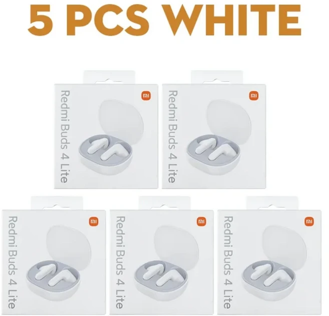 5/10 Pcs Xiaomi Redmi Buds 4 Lite 글로벌 버전 진정한 무선 헤드폰 Bluetooth 이어폰 경량 이어 버드 휴, 02 5pcs lite4 white