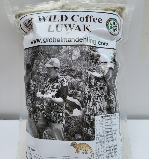 야생루왁 (인도네시아 Sumatra산)-커피전문기업 '만델링커피코리아' Sumatra 해발 2 000M 커피 플랜테이션에서 직접선별 론칭한 야생루왁 입니다 로스팅추천: CITY, 1kg, 1개