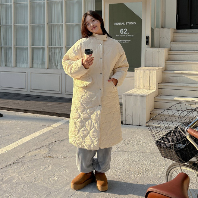 [빅사이즈 44-110] 양털 안감 하이넥 롱 야상 패딩 여성 빅사이즈 여자 플러스사이즈 어거스트플랜