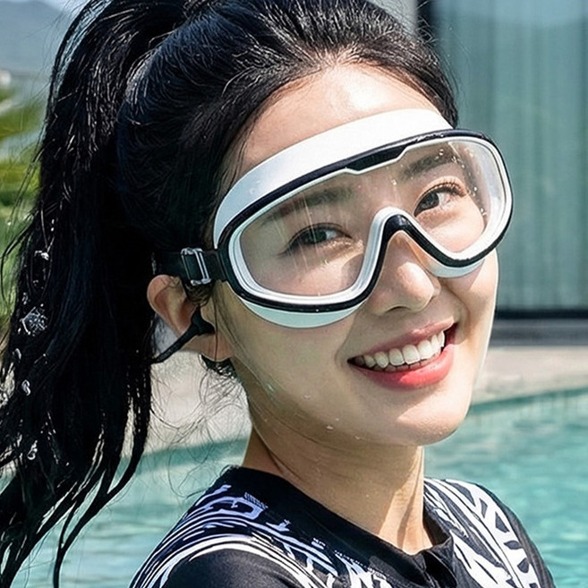 [김서림방지] 우디우디 넓은 렌즈 선명한 시야 귀마개 일체형 고글 수경, 5. 화이트 블랙, 1개