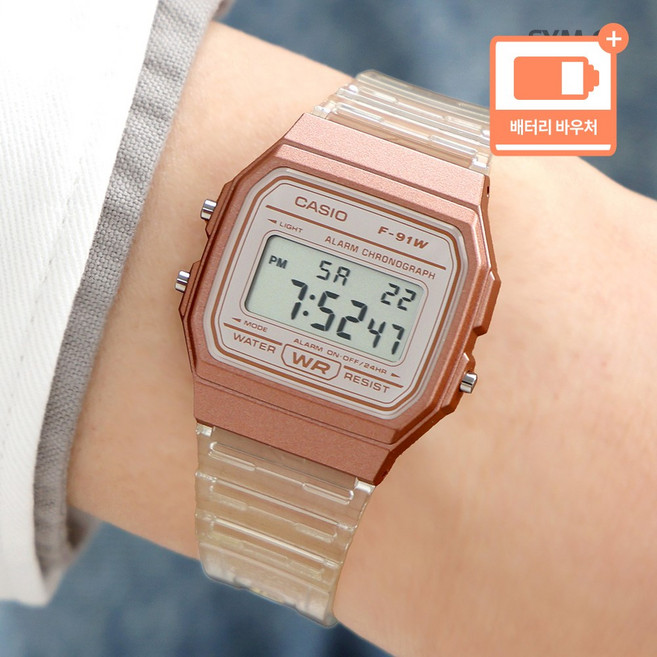 카시오경량 슬림 클리어 투명 로즈핑크 메탈릭 케이스 캐쥬얼 공용 우레탄 시계