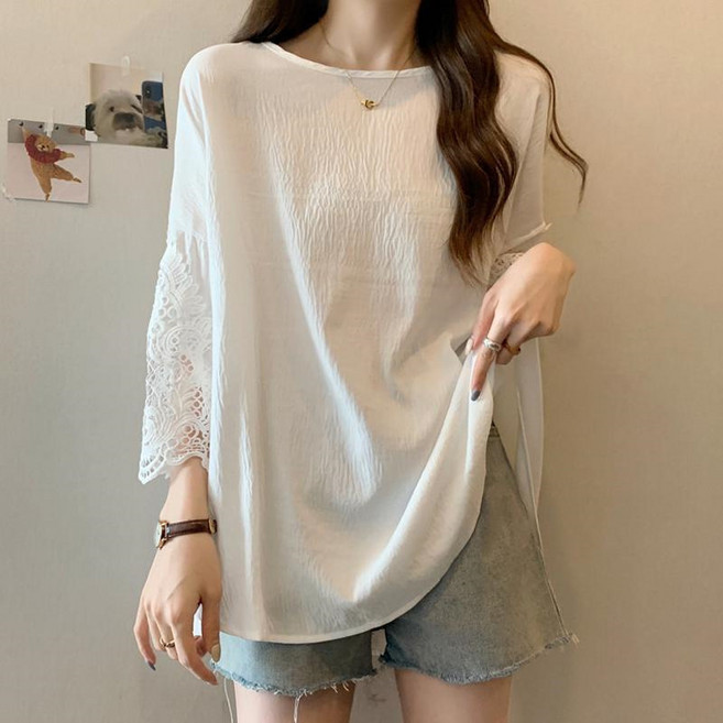 탑트레일 빅사이즈 레이스 포인트 7부 반팔티 편한옷 시원한옷