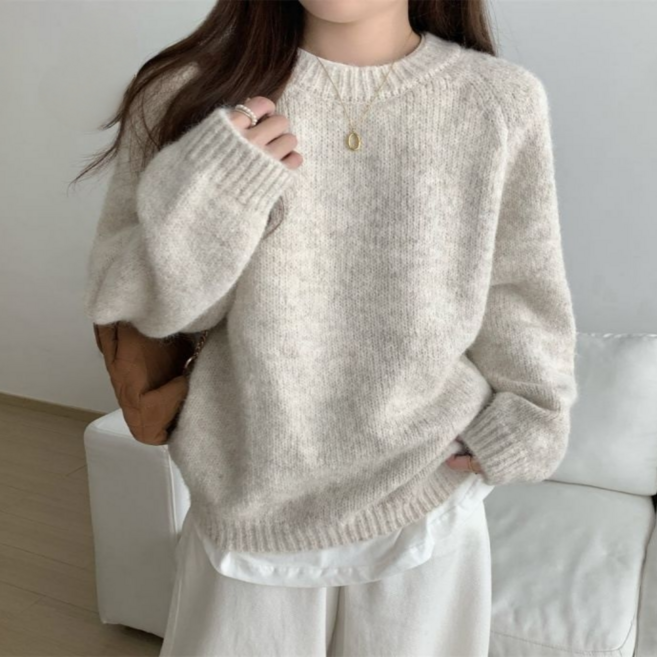 도도미아 라운드 여성 니트 스웨터 긴팔 니트티