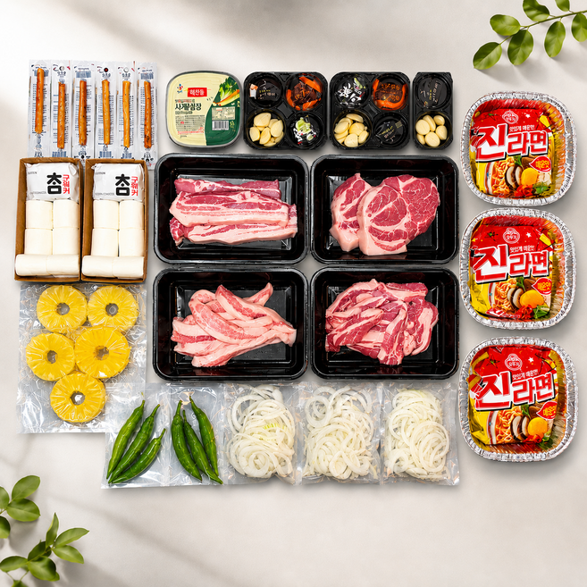 [내일도착/캠핑직송] 더누렁소 캠핑 한돈 바베큐 한돈 삼겹살+목살600g 세트 16종 풀패키지, 600g, 1세트