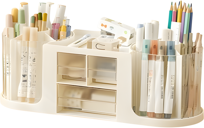 대용량 회전 연필꽂이 필기구 멀티 수납함, 화이트