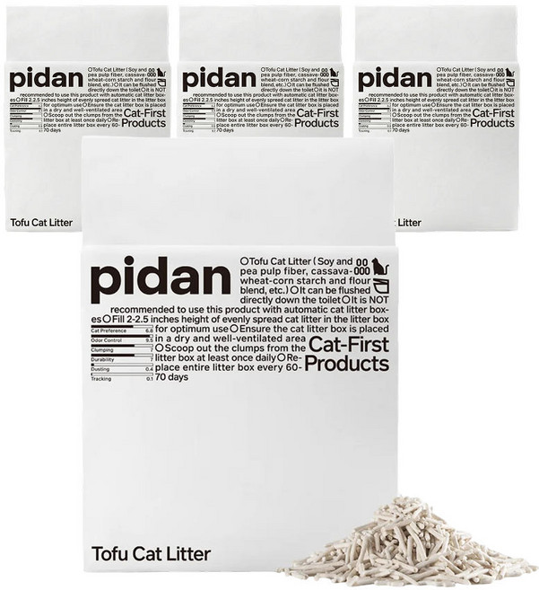 피단 강력탈취 친환경 저먼지 두부 변기물내림 응고력좋은 고양이 배변모래 캣리터, 4개, 2.4kg, 밀크