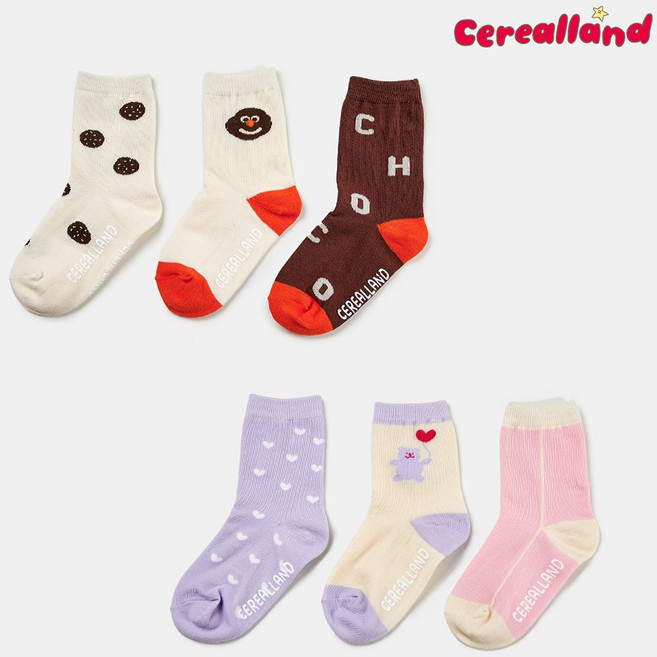 시리얼랜드 쿠키베어 아동용 중목 양말 6켤레 세트