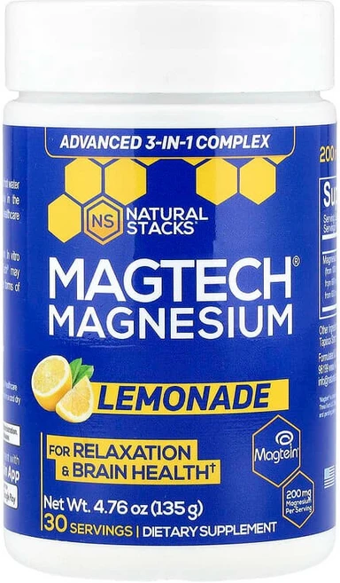 Natural Stacks MagTech® 마그네슘 레모네이드 135g(4.76oz) NSK-13091, NATURAL 내추럴 Stacks, MagTech 마그, 1개 - 쿠팡