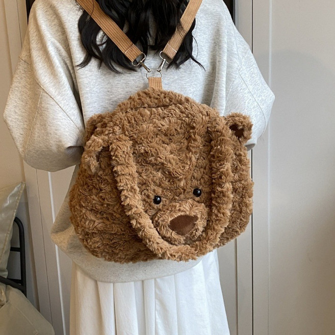 투니스 여성 귀여운 퍼 곰돌이 다용도 백팩