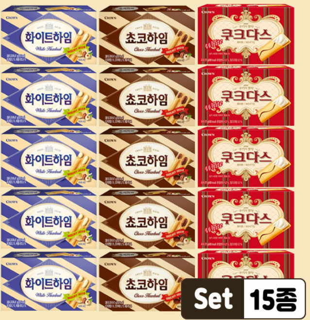 크라운 쵸코하임 47+화이트하임 47g+쿠크다스 화이트토르테 77gx각5개(총15개), 1개