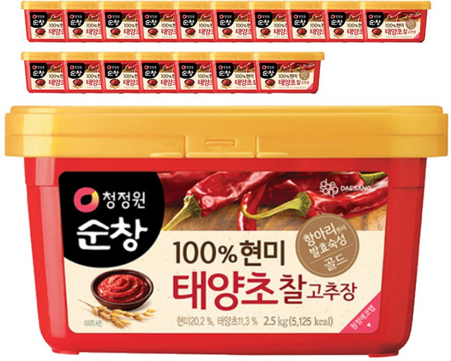 청정원순창 100% 현미 태양초 찰고추장, 2.5kg, 18개