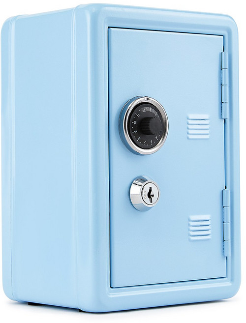 미니 저금통 금속제 캐비닛형 저금통 현금 동전 저금함 열쇠와 비밀번호 잠금 2가지 오픈 클로징 여는 상자가 내장되어 있습니다, 1개, SKY BLUE