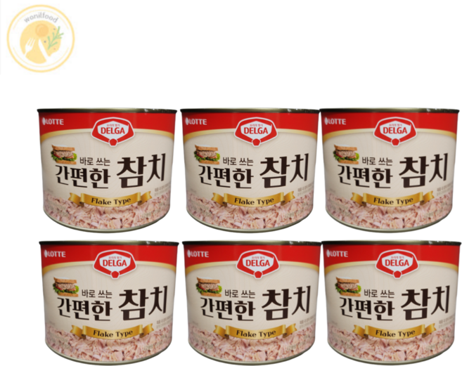 롯데웰푸드 롯데웰푸드 델가 간편한 참치캔 1.88k 대용량 김밥 샐러드용, 6개, 1.88kg