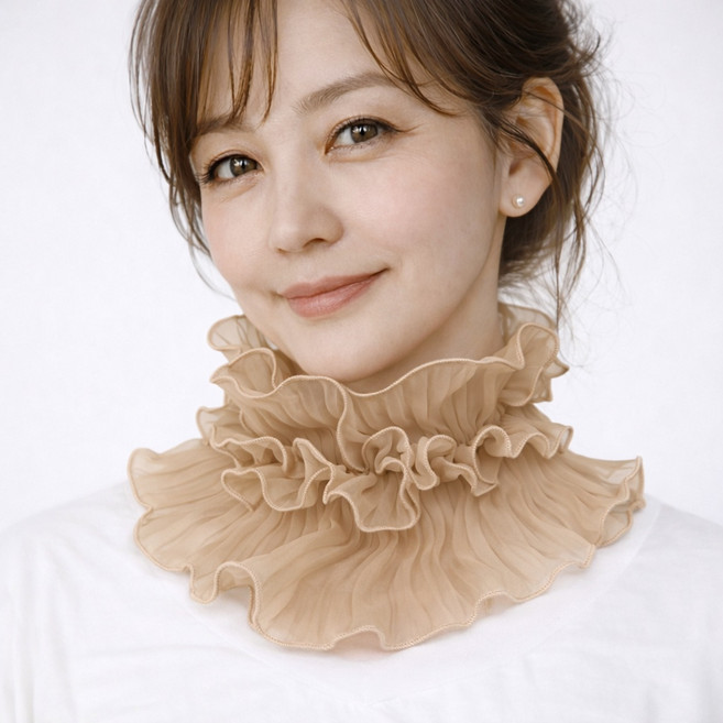 히트앤씨 4148 골프 넥스카프 넥워머 1+1 여성 쉬폰 프릴 넥카라 탈부착 목주름 가림 레이어드 스카프