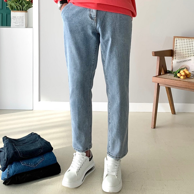 남자﻿ 28-40 빅사이즈 시크릿밴딩 스판 테이퍼드핏 옆주머니 연청 중청 블랙진