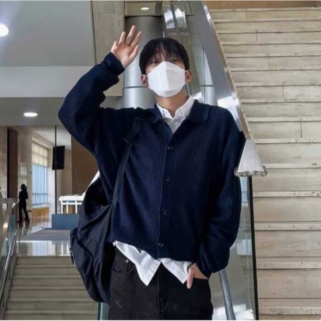 翻領針織開衫毛衣外套 簡約百搭休閒針織衫