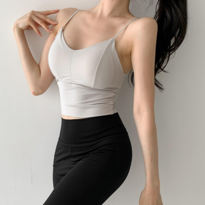 블루씨티 쿨링 방수 심리스 스포티 스윔웨어 캡내장 끈조절 나시 수영복 브라렛