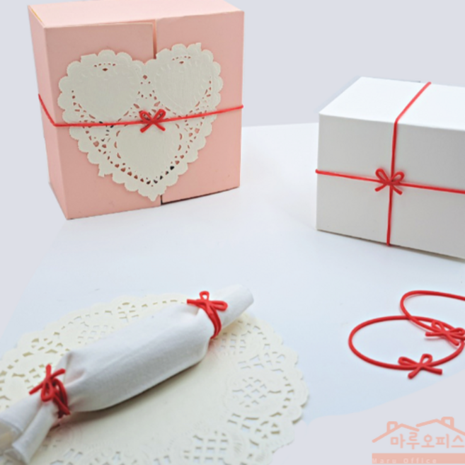 MH _ 레드 리본 포장 고무줄 소/대 _ 손재주가 없어도 간편하고 예쁘게 포장하기, 1세트, MH 대형 레드 색상