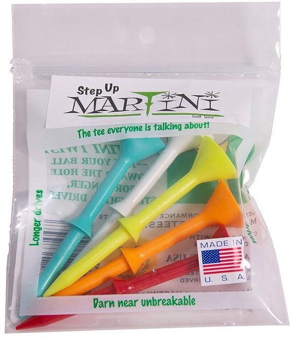 Martini Golf Tees DMT007 튼튼한 플라스틱 스텝업 골프 티 꽂이 (5팩) 다양한 색상 8.3cm (3.25인치)