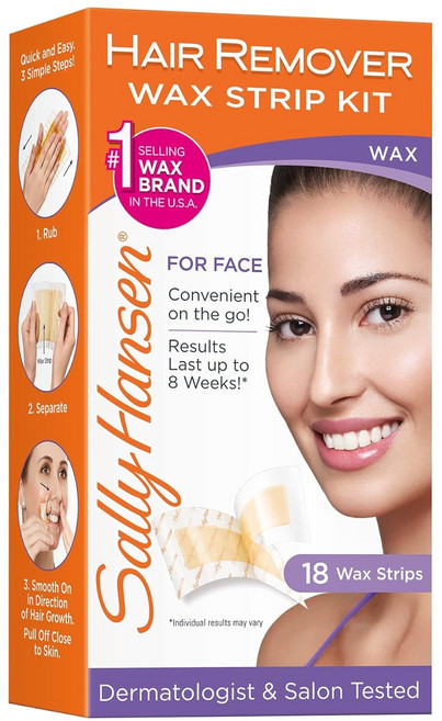 샐리 핸슨 페이스 제모 왁스 스트립 키트 가정용 8 카운트, Wax Strips For, 1_18 Count (Pack of