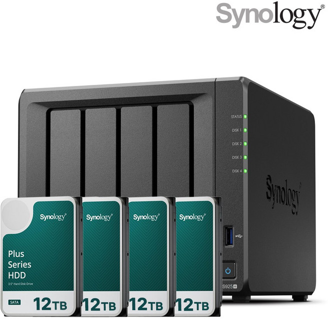 [ 시놀로지 공식총판 ] 시놀로지 나스 DS925+4bay [48TB]HAT3310-12TBX4EA 합본 기업용 NAS