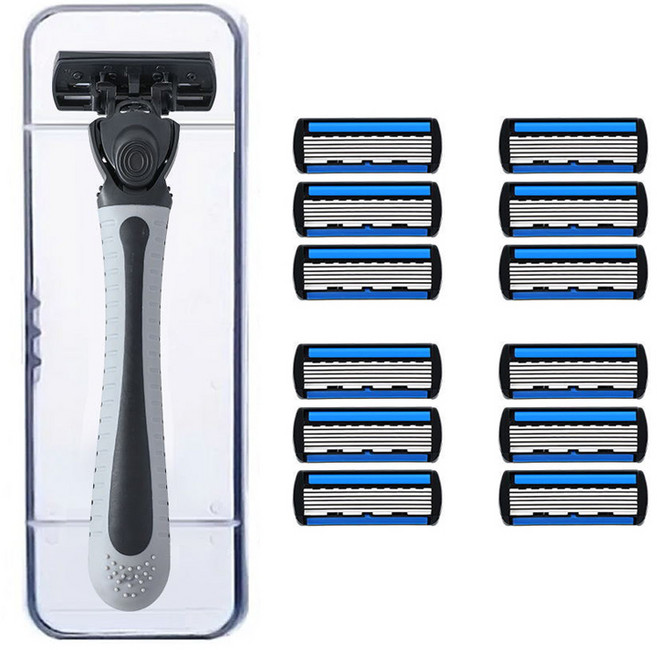 코코유 남성 6중날 스테인리스 교체식 수동 면도기 TLH-01, 12개, Gray, TXD-01