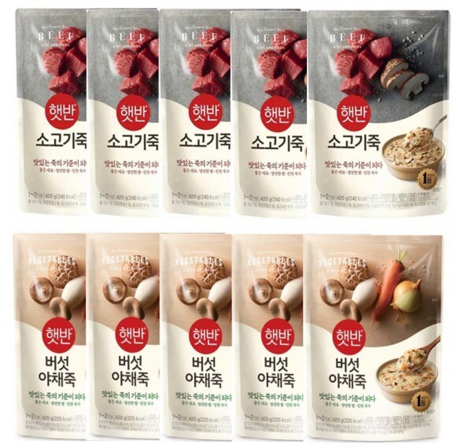 비비고 소고기죽 5+버섯야채죽 5/ 총 /햇반 소프트밀, 10개, 420g