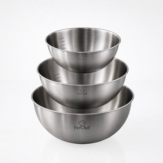 페르쉐프 스테인리스 믹싱볼 3종 세트, 믹싱볼 20cm + 24cm + 28cm, 1세트