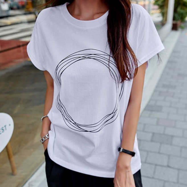 [나크21] (55~100) 써클 프리팅 반팔 티셔츠 KO42-T-05