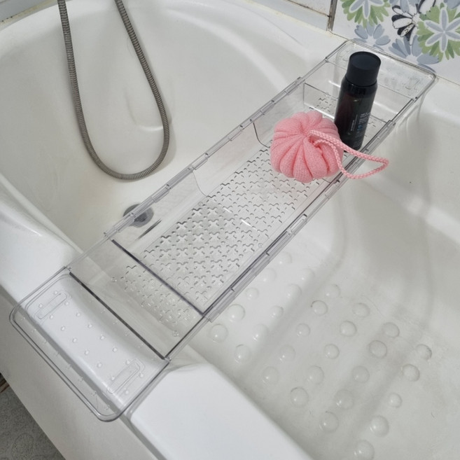 데일리씨 힐링 반식욕 트레이 길이 조절 욕조 거치대, 투명, 1개