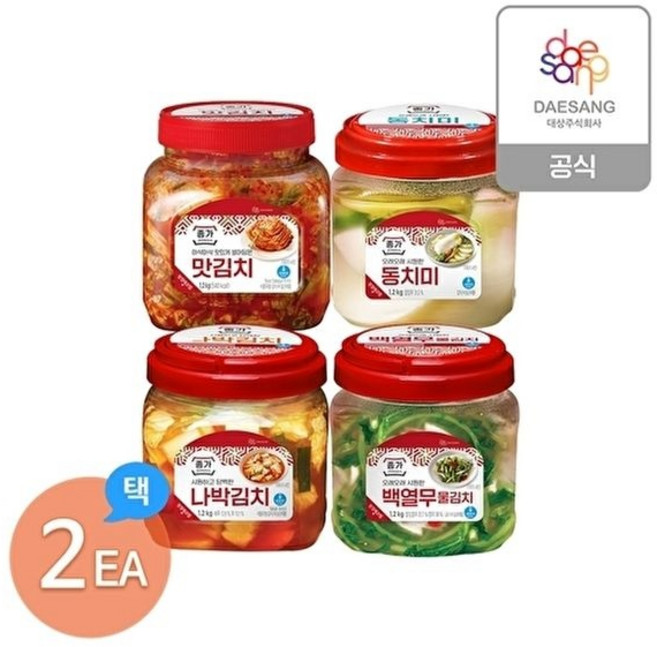 종가 [종가]종가 김치 1.2kg (PET) 4종 2개 골라담기 (맛김치동치미나박백열무물김치) 195979, 나박김치1.2kg:맛김치1.2kg