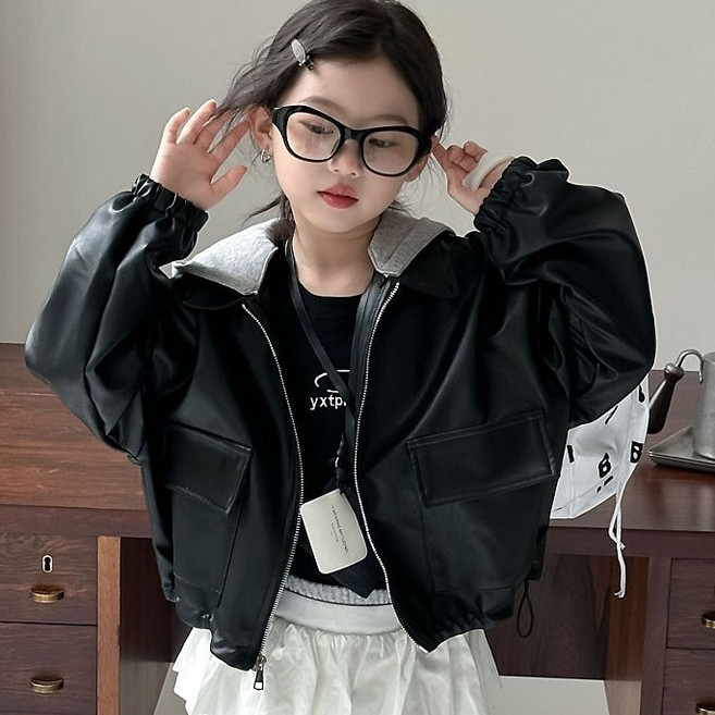 남아 여아 그레이후드 블랙 가죽자켓 유아 아동 레더 라이더 가을