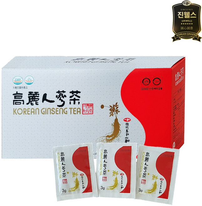 식약처인증 일화 고려 인삼차 과립 6년근 인삼 농축액 홍삼차 물에녹여먹는 식약처인증 고함량 진세노사이드 Rg과Rb의 합 10mg 사무실 명절 선물세트 3gx100포x2박스, 2개, 100개입
