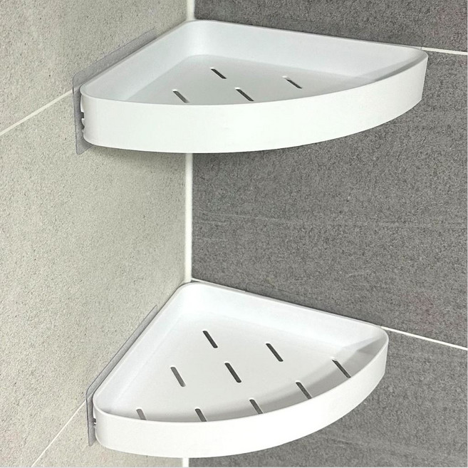 루센트마켓 무타공 대용량 욕실 주방 코너선반, 2개, 화이트