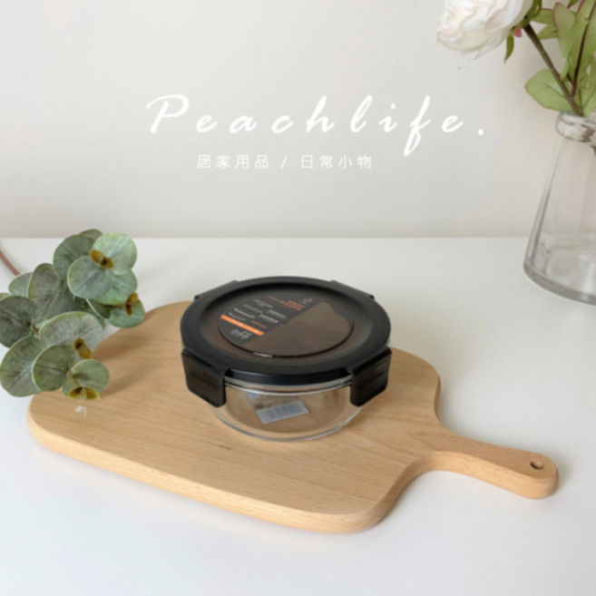 peachlife 玻璃便當盒 可微波耐熱黑色保鮮盒, 1個, 水果碗