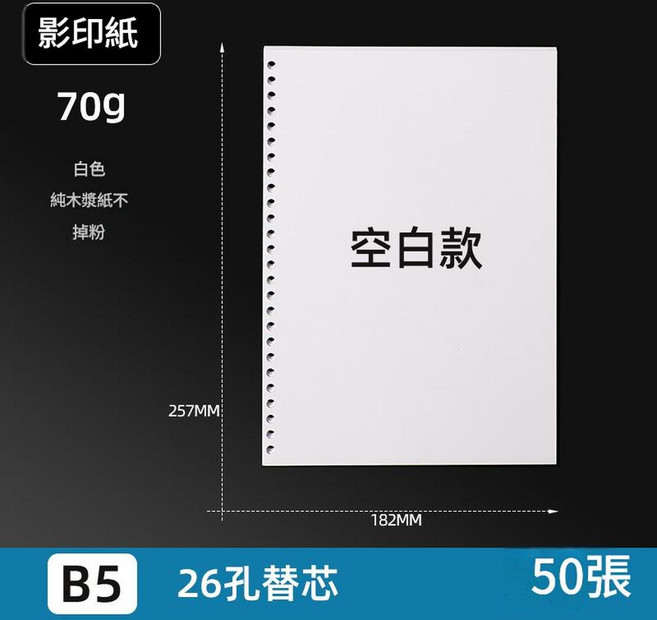 A4 70g 白色 30孔 影印紙 50張, B5_空白款1本, 1個