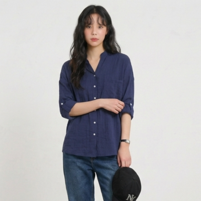 드마엘 여성 벨라 헨리넥 워싱 코튼 롤업 셔츠 (5color) + 델로나