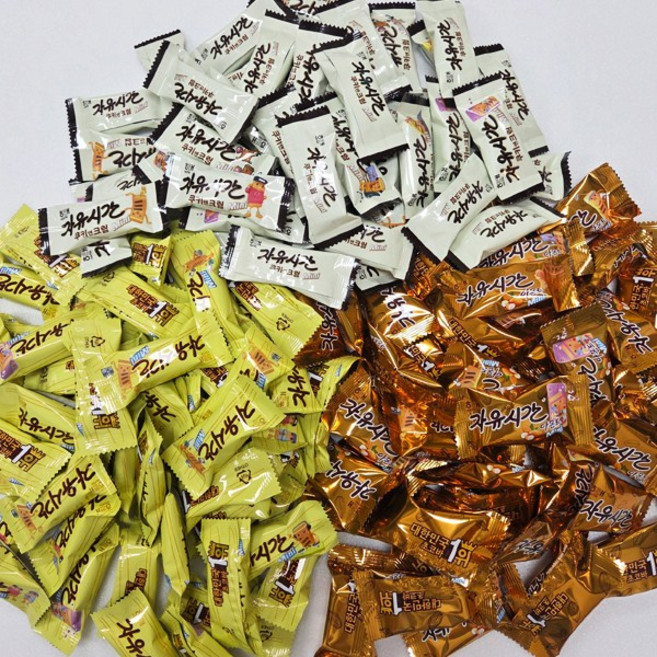 [이브의픽] 해태제과 자유시간 오리지널 + 아몬드 + 쿠키앤크림 미니 초코바 대용량 사무실 간식, 40개, 10g