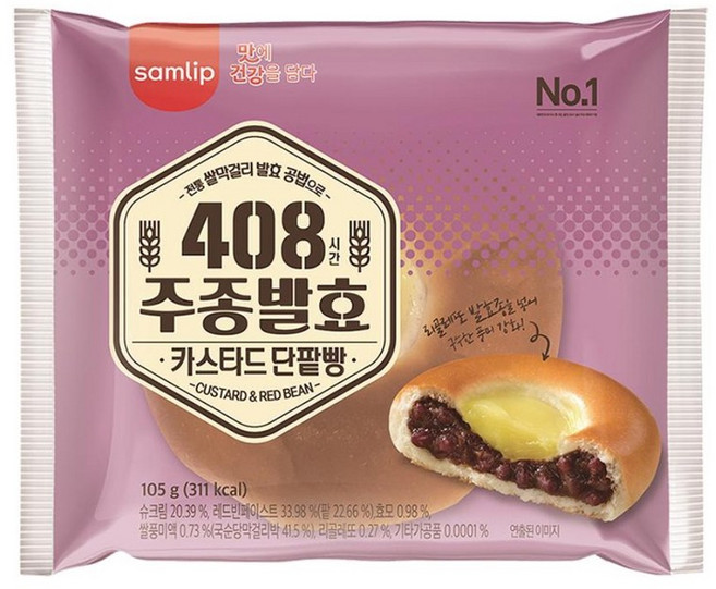 삼립 408시간 주종발효 카스타드단팥빵, 105g, 19개